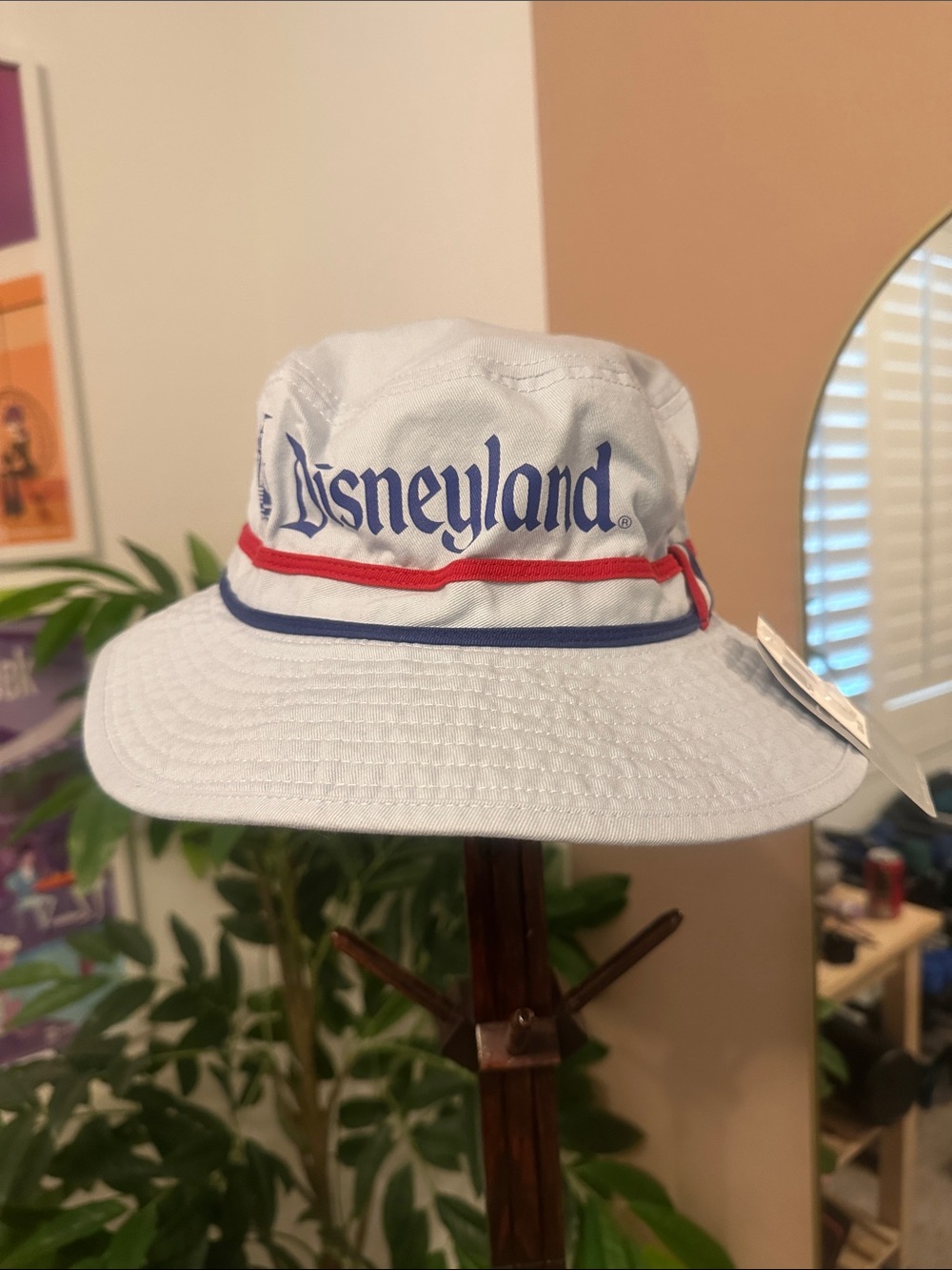 Disney White Bucket Hat with Red & Blue Trim and Disneyland Script